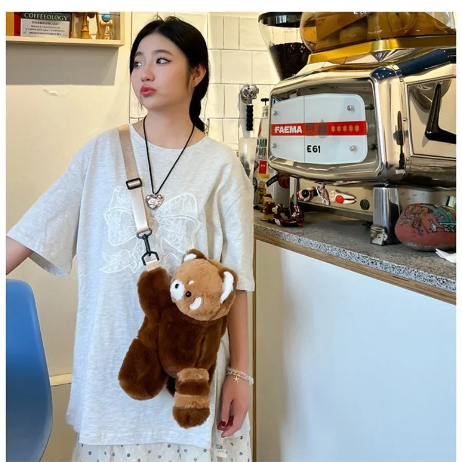 Roter Panda-Plüsch-Rucksack, süße Plüschpuppe, Damen-Umhängetasche, Fell, weiche Umhängetasche für Camping, Reisen, Party, weibliches Geburtstagsgeschenk – Detail 6