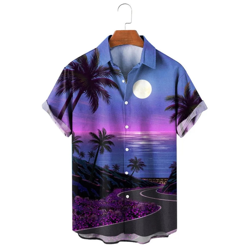 HX Fashion Men's Shirts Hawaii Bohemia Hibiscus Coconut 3D Printed Casual Shirt Short Sleeve Beach Shirt