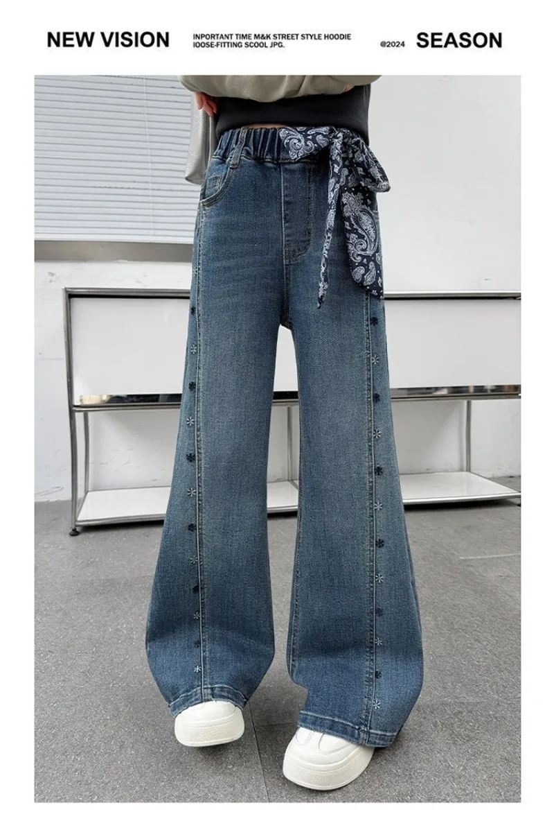 Mädchen-Schlaghosen UNITIM Herbst 4-14 Jahre Kinder-Jeans Skinny Freizeithosen für junge Mädchen und Teenager Mädchen Denim-Hosen – Detail 16