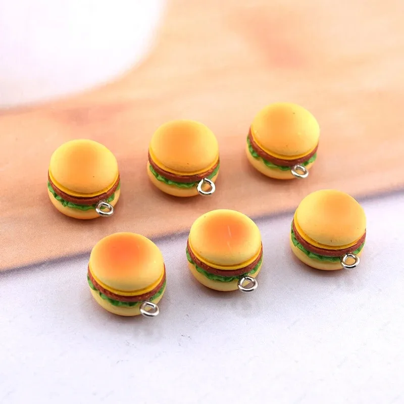 6Pcs Cute Simulation Hamburger Resin Charms Mini Food Pendants for DIY Earring Keychain Necklace Craft Jewelry Making Supplies
