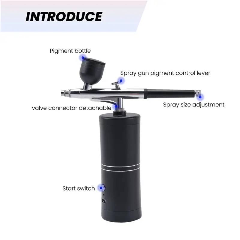 ABIT Airbrush Kit With Compressor Rechargeable Cordless Non-Clogging High-Pressure Airbrush Set For Nail Art Makeup Painting Dur