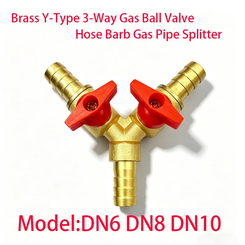 ZK Brass Y-Type 3-Way Gas Valve with Double Switch, Hose Barb Splitter for Liquefied Gas Stove, Line Shut-Off Control Valve