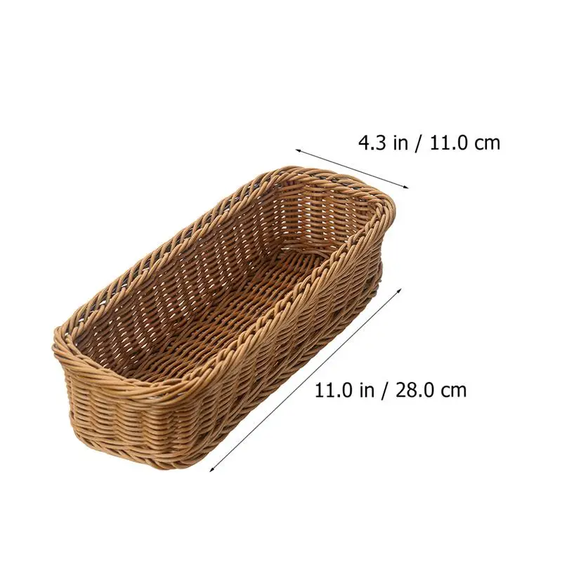 Plastic Rattan Woven Serving Basket Spoon Fork Knife Chopsticks Storage Basket Tableware Organizer Kitchen Cutlery Drain Holder