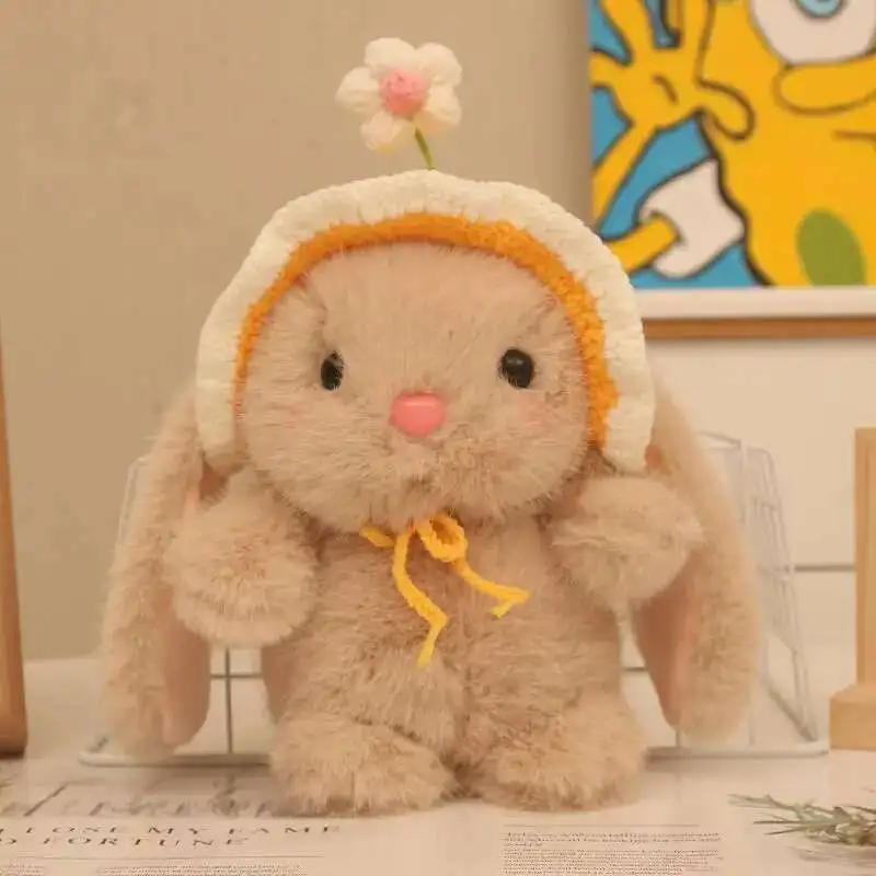 22 سنتيمتر لطيف بودنغ زهرة قبعة أرنب ألعاب من نسيج مخملي قصيرة الفراء لينة وقابلة للإزالة قبعة ليتل الأبيض أرنب دمية كهدية للأطفال