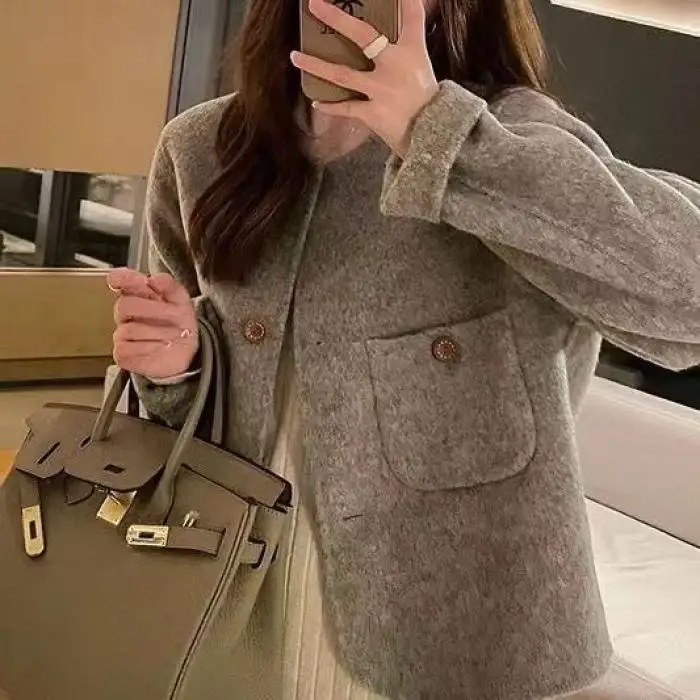

Двустороннее шерстяное пальто женское, с длинным ворсом, осеннее, новая модная коллекция, маленький размер, пошив по индивидуальному заказу, в стиле французского шика, верхняя одежда