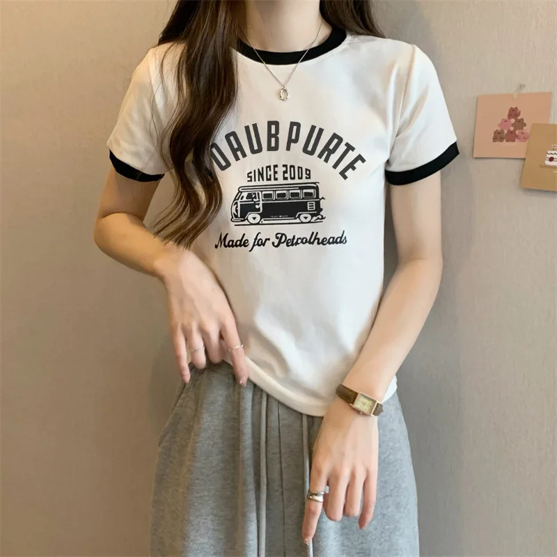 Summer Short Sleeve Bus Printed T-Shirt Women 2023 Casual O-neck Tees Top Youthful Sports Breathable Shirt Pullover 5 Color