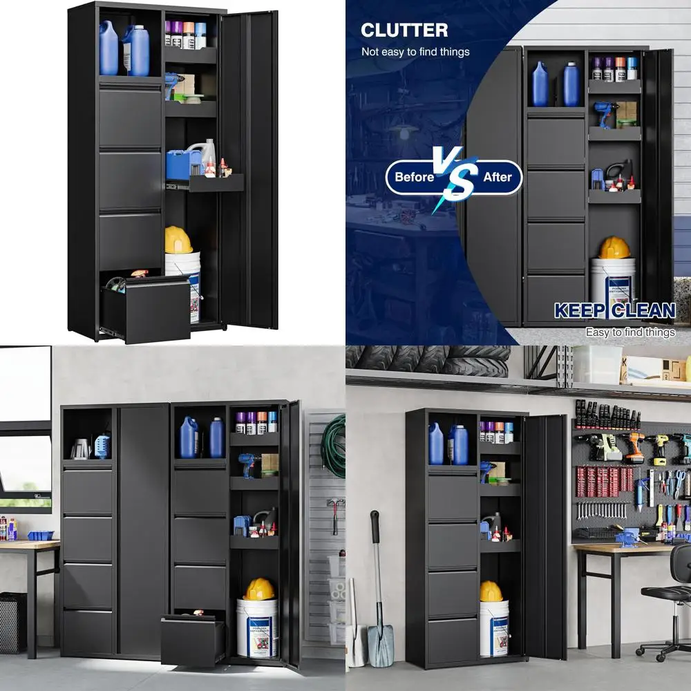 

71, сверхмощный стальной гаражный шкаф для хранения с 4 ящиками для мастерских и склада