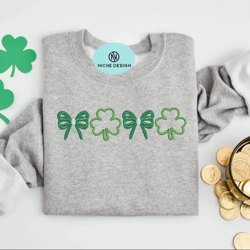 

Embroidery Green Bow Four-Leaf Clover Lucky Graphic Colorful Tees Street Wear Y2K Women‘s Clothes Cotton Casual T-Shirt