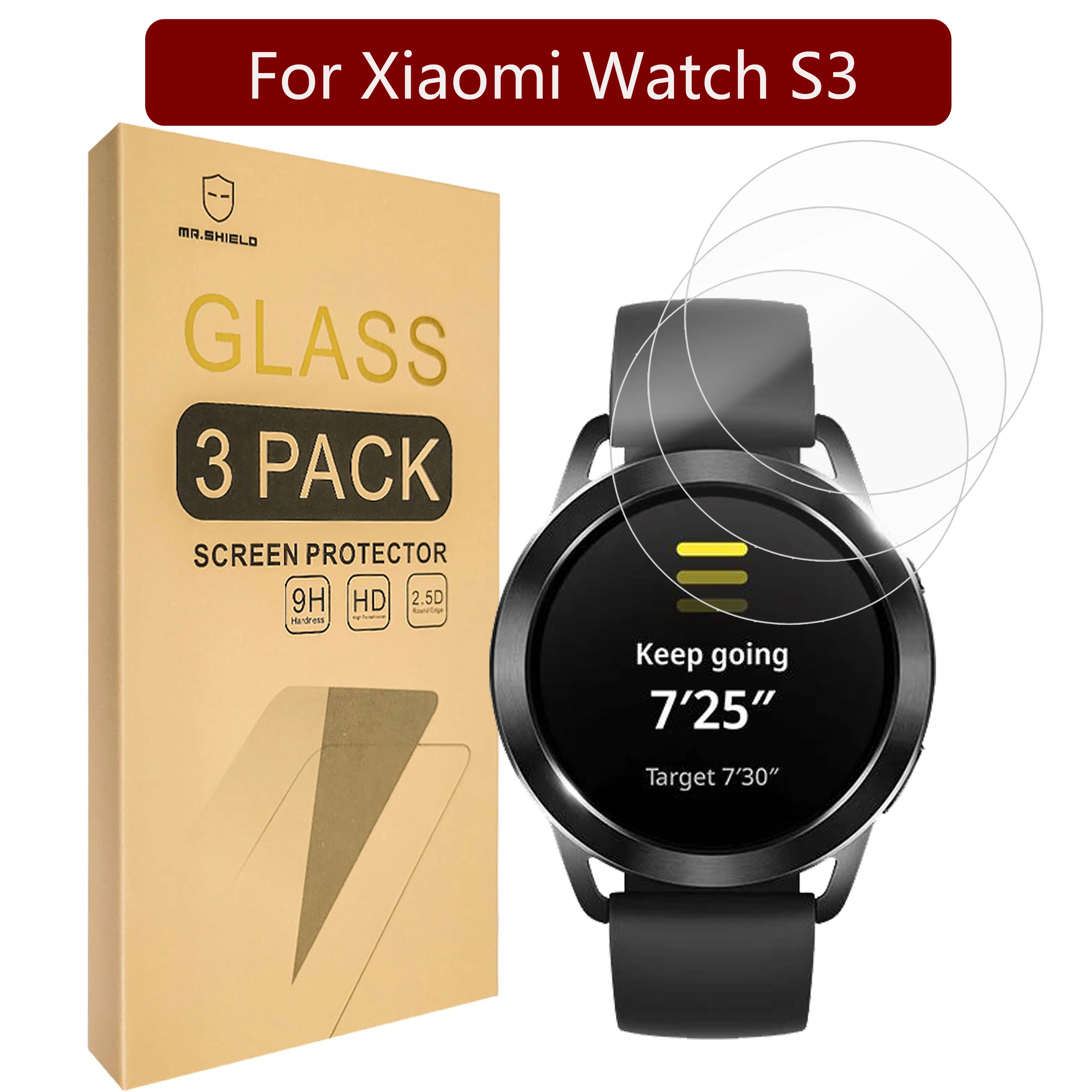 Mr.Shield Screen Protector compatible with Xiaomi Watch S3 [Tempered Glass] [3-PACK] [Japan Glass with 9H Hardness]