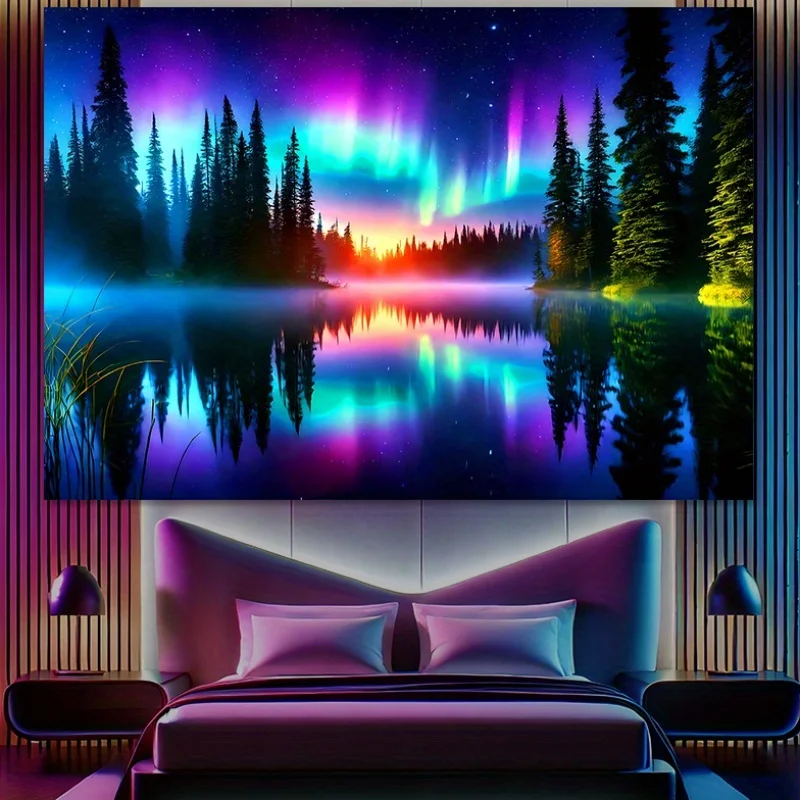 VIKAMA Aurora Forest Wandteppich, Schlafzimmer, Wand, Bed & Breakfast-Dekoration, Wohnzimmer-Kunstwerk, Wohnzimmer-Dekoration