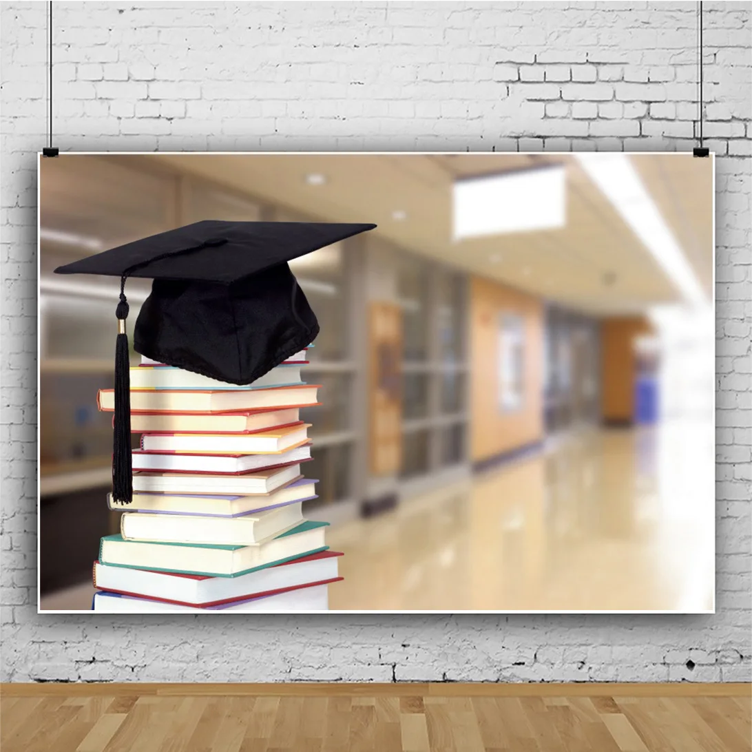 Library Stack of Books Graduation Hat Theme Portrait Photography Backdrop Decor Photo Background Studio Photocall Props