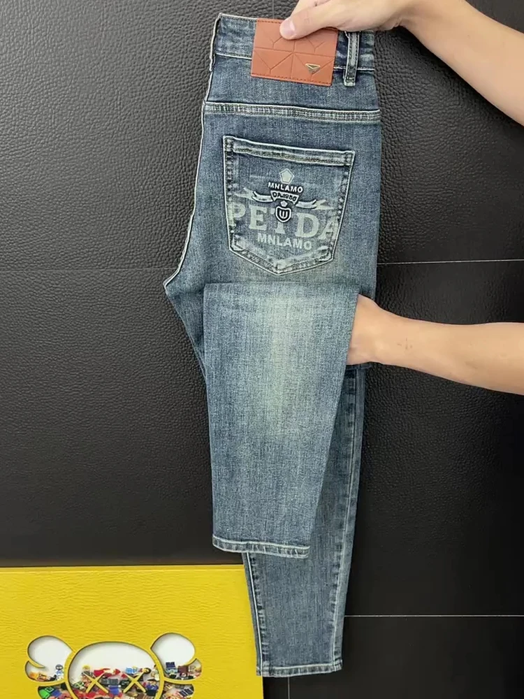 

Высококачественные модные мужские джинсы, новинка весенне-осеннего сезона, универсальные, стильные, облегающие, повседневные, в стиле casual.