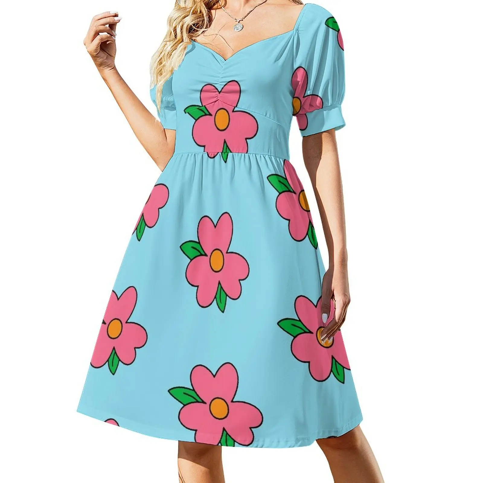 

Fat Homer blue Dress Pattern big flower Short Sleeved Dress summer women's dress 2025 long sleeve