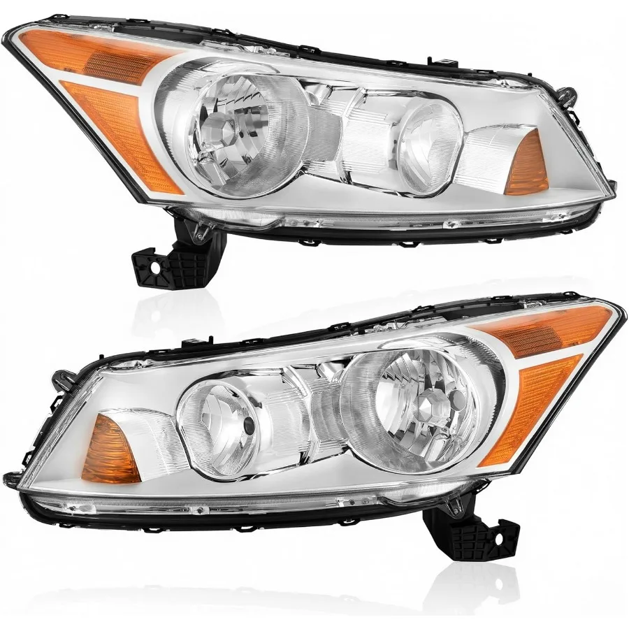 مجموعة مصابيح أمامية متوافقة مع 20082012 أكورد 4 أبواب سيدان كشافات استبدال الكروم الإسكان العنبر عاكس زوج مجموعة ل