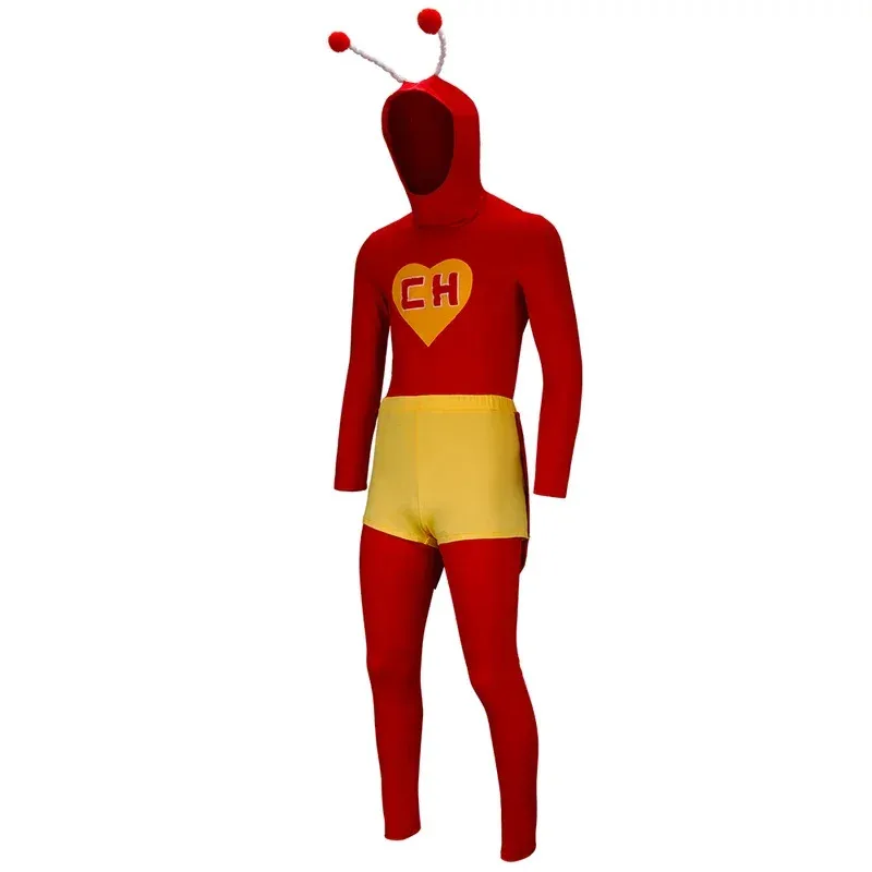 

El Chapulin Colorado Cosplay Costume Red Hoodie Pants Yellow Shorts CH Heart Printed Halloween Cos Outfits for Adultsv;6,a'3.k;8