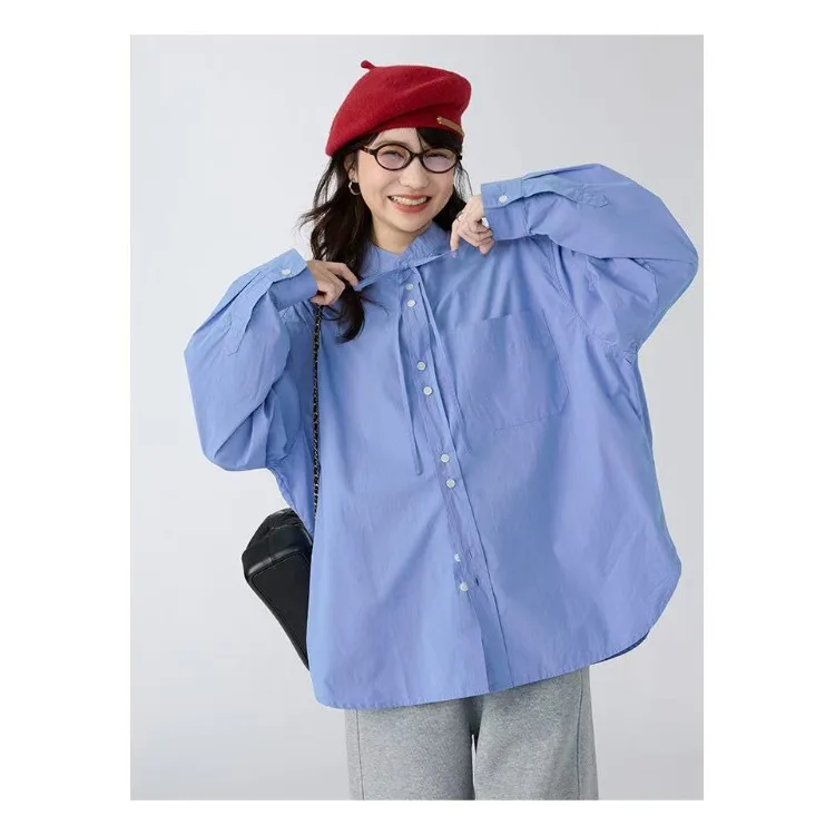 

plus Size Women's irt Spring Autumn 2026 New Stand Collar Casual Long Sve Outerwear Top Comfortable Breathable Loose Fit