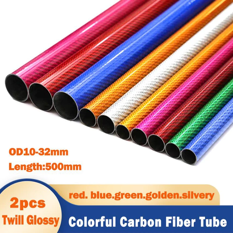 2pcs 500mm Length Colorful Carbon Fiber Tube Drone Accessories OD10-32mm Twill Glossy Pipe For RC Drone Camera Customizable Size