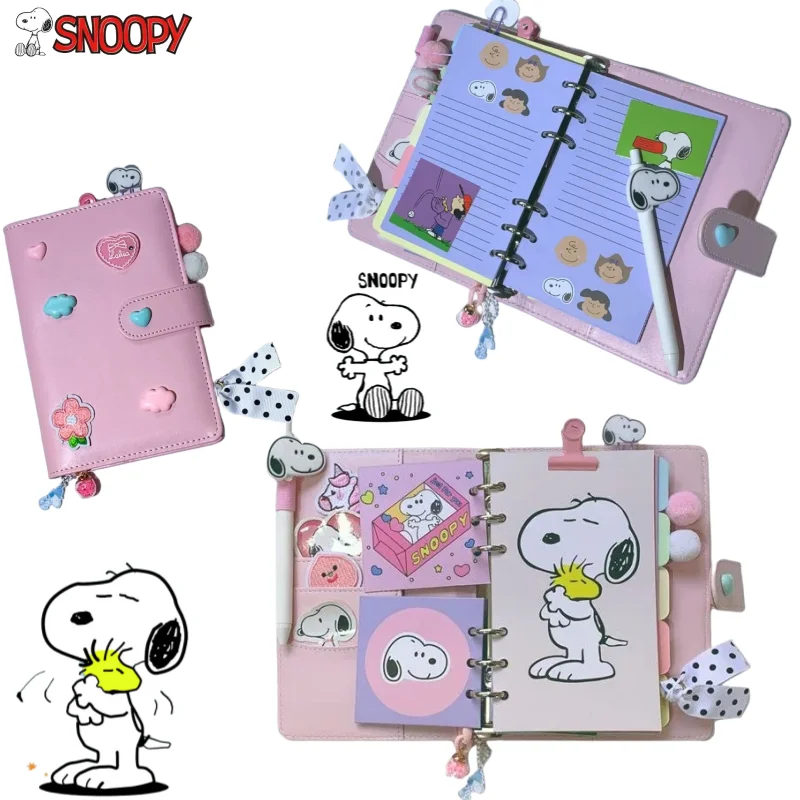 Peanuts Snoopy Anime-Peripheriegeräte, kreativer Cartoon, PU, lose Blätter, Bindung, Studententagebücher, Malseiten, Notizblock, Urlaubsgeschenke