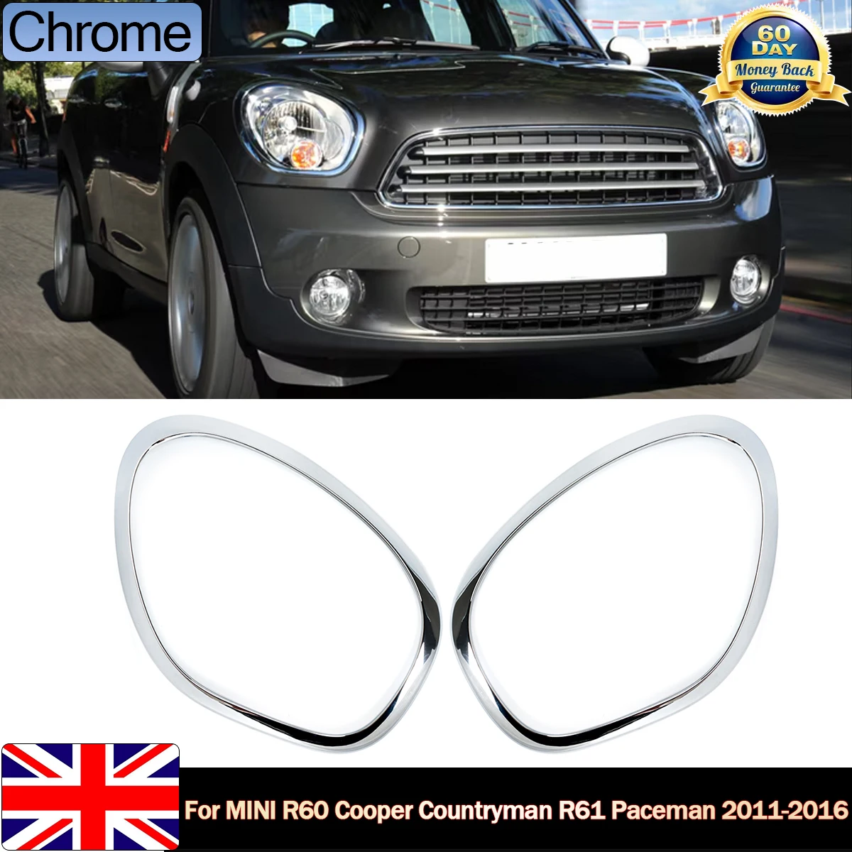 Bezel Trim Ring For Mini Cooper Front Headlight Countryman R60 R61 2011-2016 Left Right Head Lights Cover Cap Decor Parts Chrome