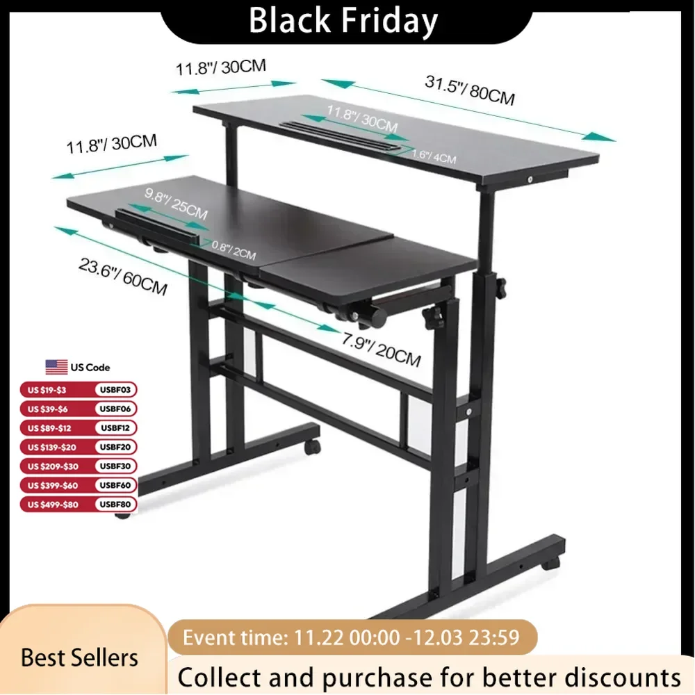 Computer Desk, Stand Up Adjustable Multifunctional Computer Desk for Office Home Bedroom Living Room, Computer Table