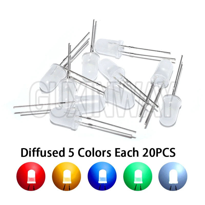 100 шт. 5 мм светодиодный диод F5 Ассорти комплект Белый Зеленый Красный Синий Желтый Оранжевый Розовый Фиолетовый Теплый Белый DIY Светоизлучающий Диод