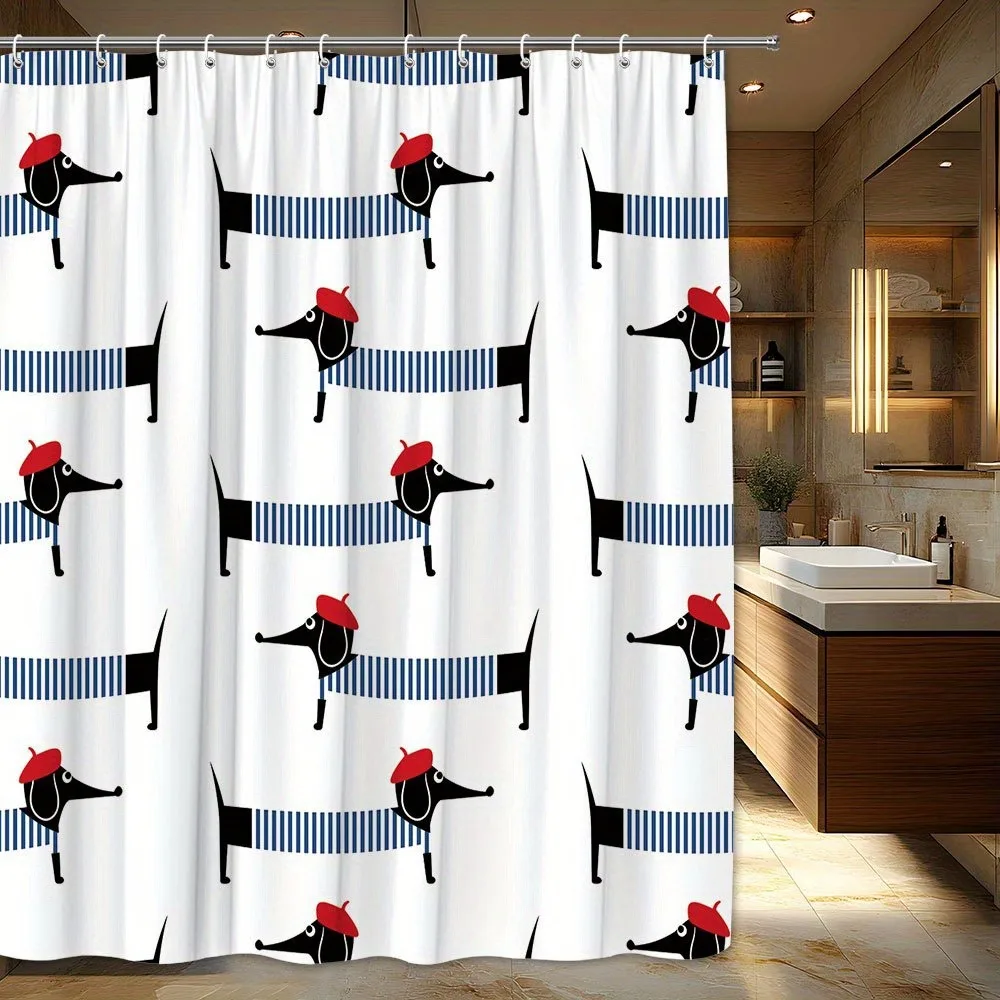 Modern and simple playful Dachshund Shower Curtain Washable Dirt-Resistant Shower Head waterproof Polyester Bath Curtain