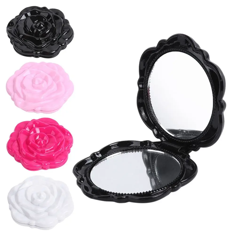 Double-Sided Rose Flower Makeup Mirror Round Shape Handheld Cosmetic Mirror Convenient Mini Pocket Mirror Travel Beauty Tool