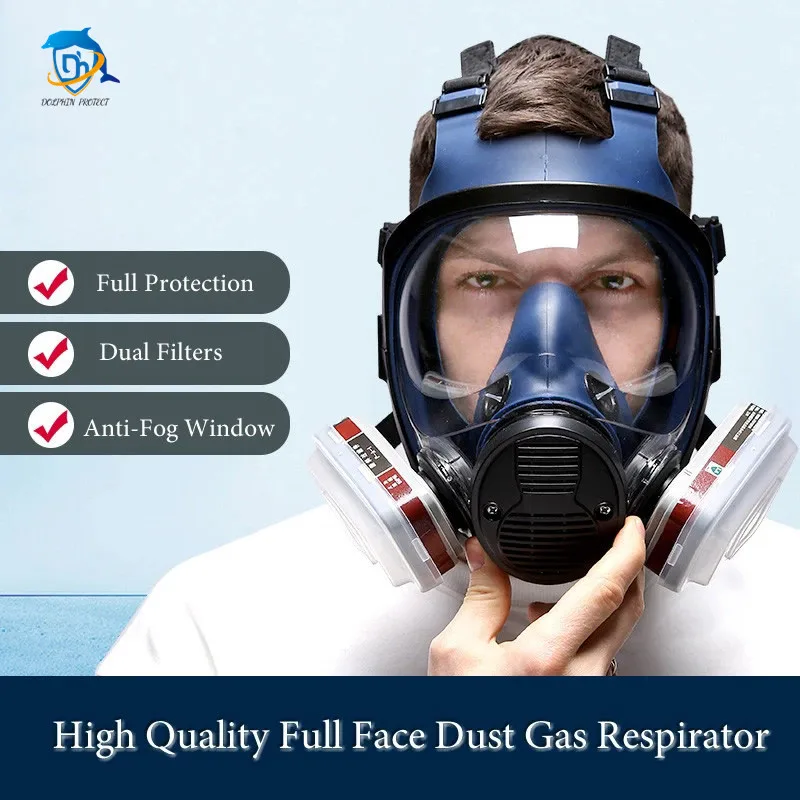 7-In-1 Anti-Pollution Full Face Cover Respirator Dust Gas Mask Dual Filters For Painting Spraying Welding Work Safety Protection