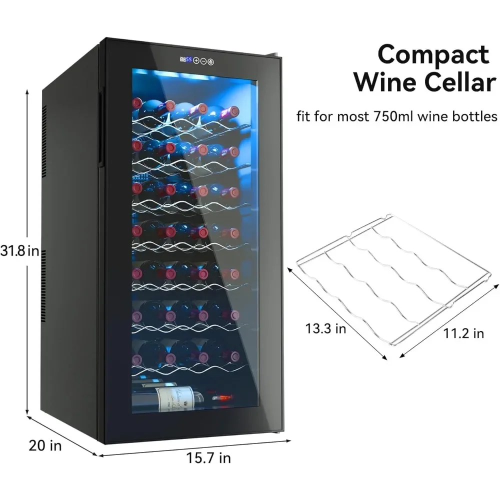 Koelkast Met Interieur Led Licht, 2.75cu. Ft./78l Thermo-Elektrische Vrijstaande 32 Fles Wijnkoeler Koelkast