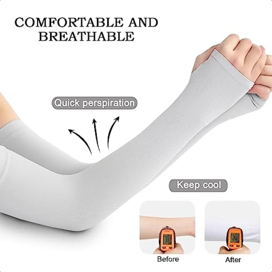 3 Pairs Comfy Arm Sleeves with Thumb Hole Protection Cooling Arm Sleeves 3 Colors Comprion Long Women Men Summer Sun Arm Cover
