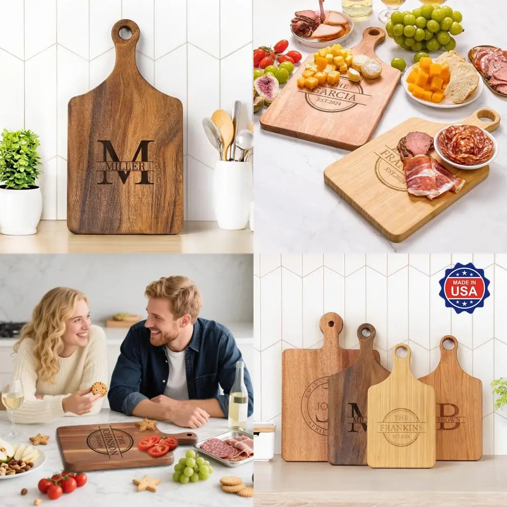 

Customized Engraved Cutting Board with Name, Wooden Kitchen Chopping Boards with Handle, Reversible Serving