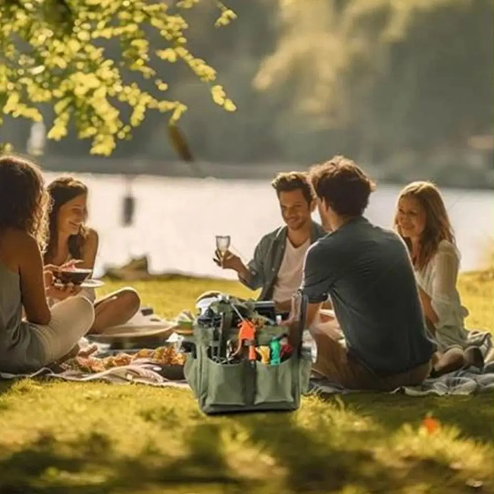 Oxford Camping Storage Handbag Large Capacity Multi-Pocket Tool Folding Carrying Bag Foldable PE Plate Camping Storage Tool Bag