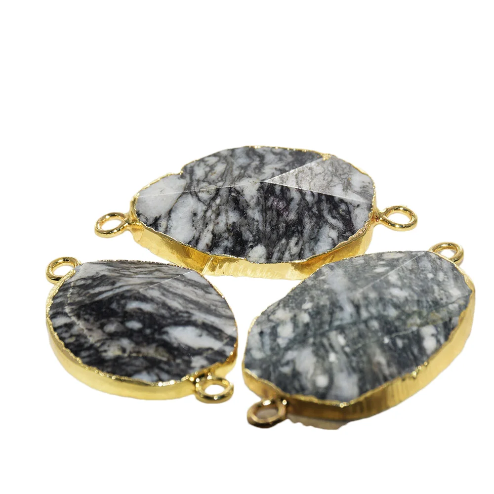 

2023 Natural Stone Connector for men necklace Diy Jewelry making irregular large agate stones Gem gold plated bezel healing 5pc