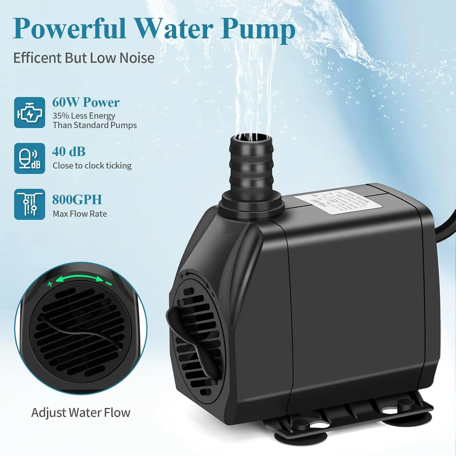 Outdoor Pond Waterfall Spillway Kit 800 GPH Pump 5 Layer Filtration 9 8FT Oxford Hose Koi Fountain Feature