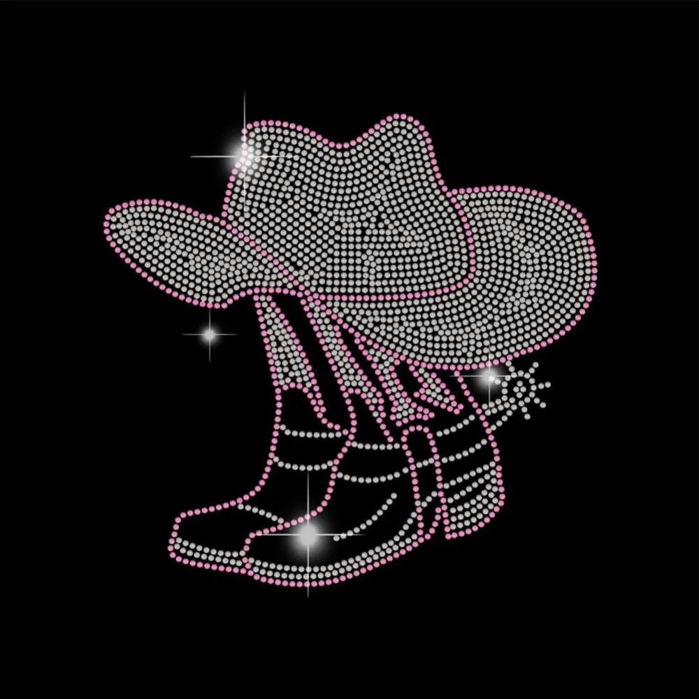 Cowgirl Hat Heat Transfer Rhinestones Cowboy Iron On Transfers Western Cowgirl Bling Heat Transfer Decals for T Shirts Clothing