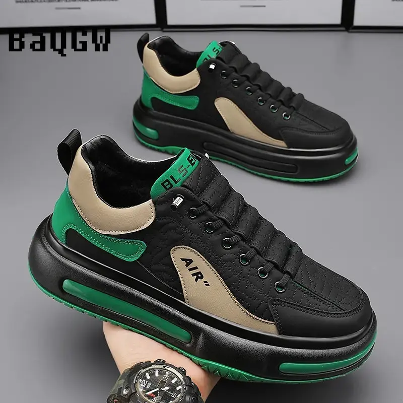 Chunky Sneakers Casual Men Spring Summer Board Shoes Fashion Leather Height Increased Flat Platform Sports Running Shoes