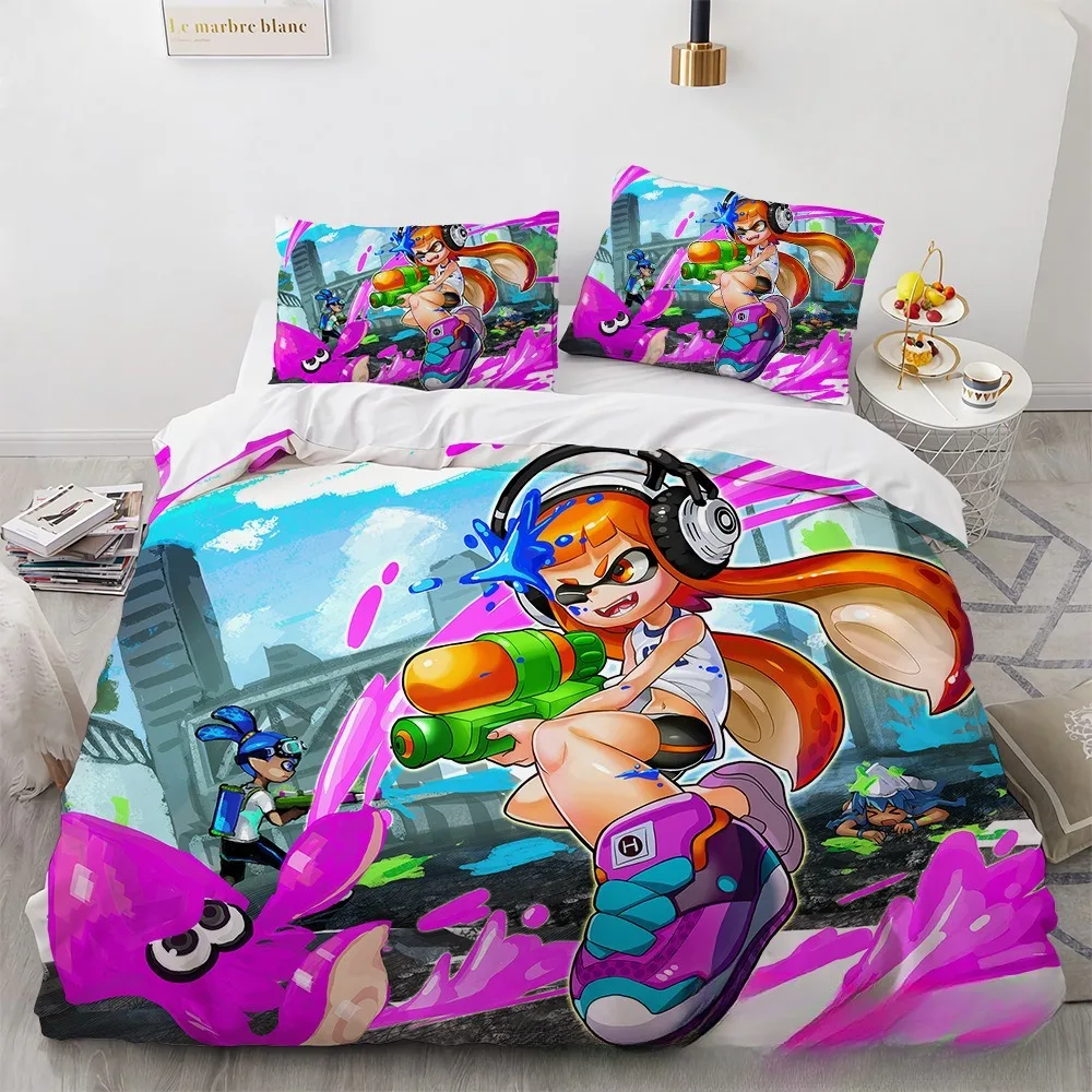 Game Splatoons printed Girls pink Bedding Sets,exquisite Anime bed supplies set duvet cover bed comforter set bedding set