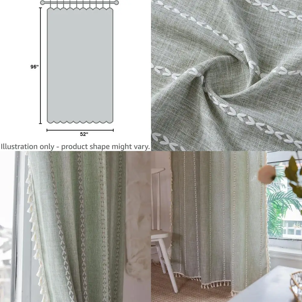 

Шторы в стиле бохо-ферма, 96 дюймов, 2 панели, текстурированные, в весеннем стиле, полосатые, богемный шик, с бахромой