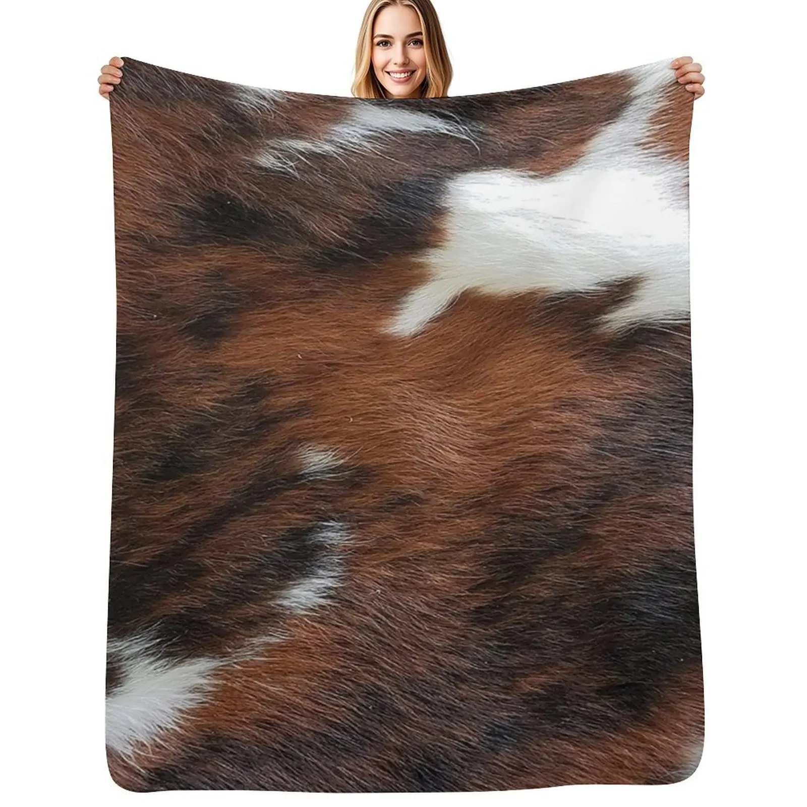 Cow Hide Brown & White Throw Blanket Decorative Soft Throw Blanket for Couch Sofa