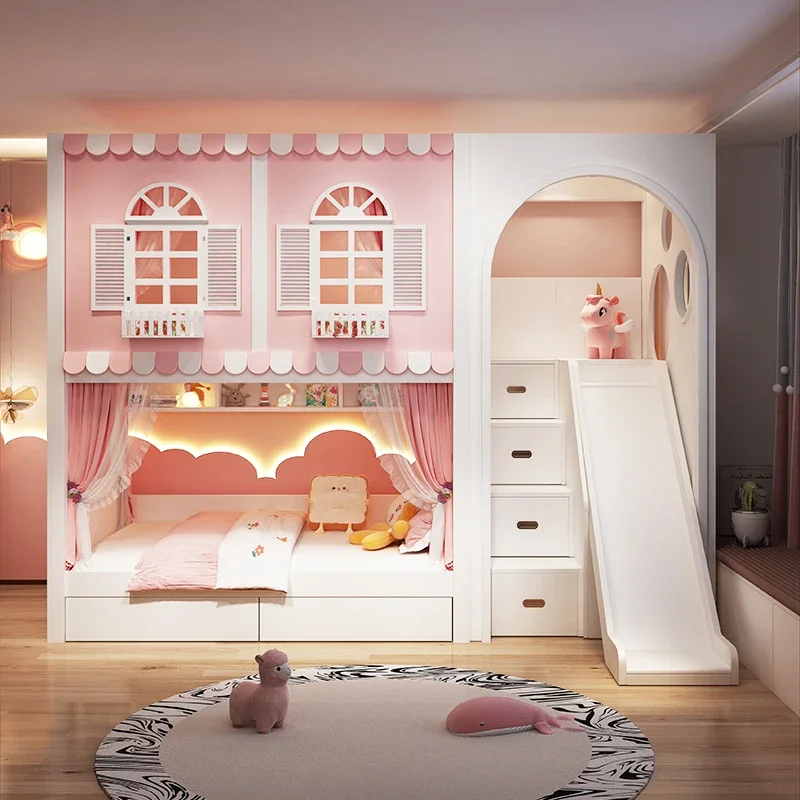 Combination  with wardrobe desk, two-child  parent-child, children's  double, go and get off the table
