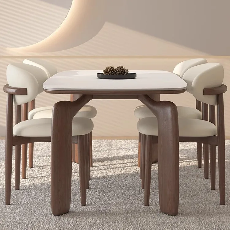 French retro rock slab dining table and chair combination modern simple small apartment family dining table