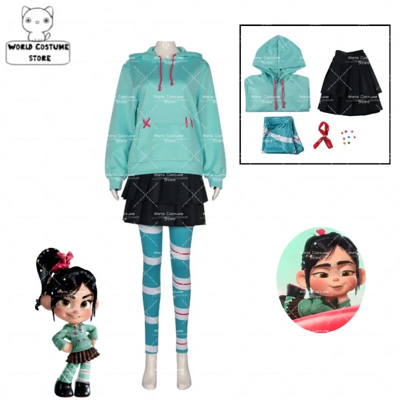 

Anime movie Vanellope von Cos Schweetz Cosplay Costume Wreck It Cos Ralph Suit Pants Halloween Outfits Clothes Women Men Party