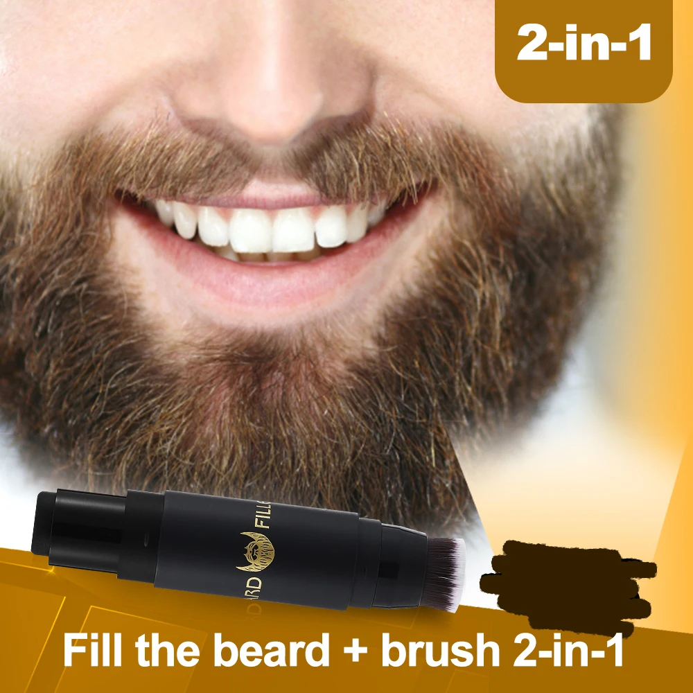 2-In-1 Beard Filler Pen Kit Brush Filling Pencil Dye Pen Waterproof Sweat Proof Black Color Shaping Whiskers Styling Pen Tool