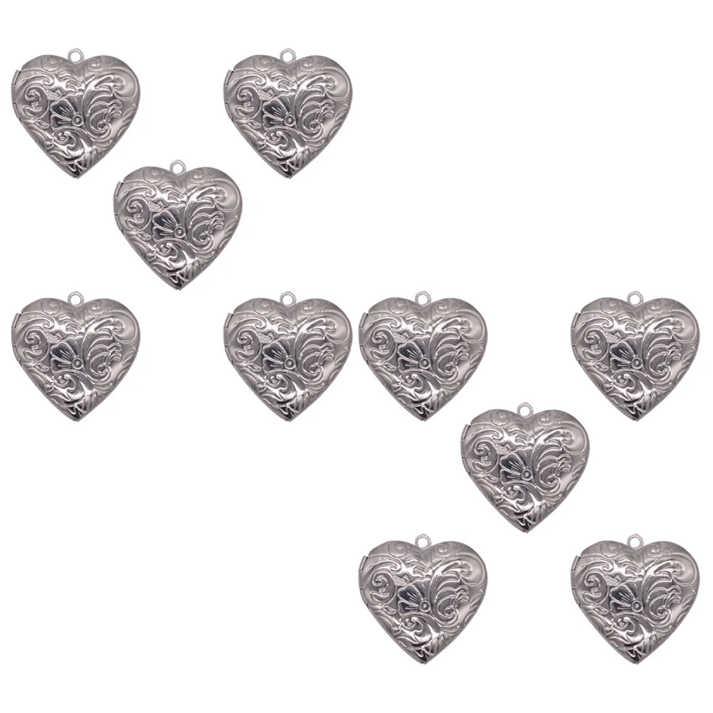 

10pcs Heart-shaped Photo Box Necklace Stainless Steel Pendants 29x28 6mm Fashionable Lockets Valentine Gifts Jewelry