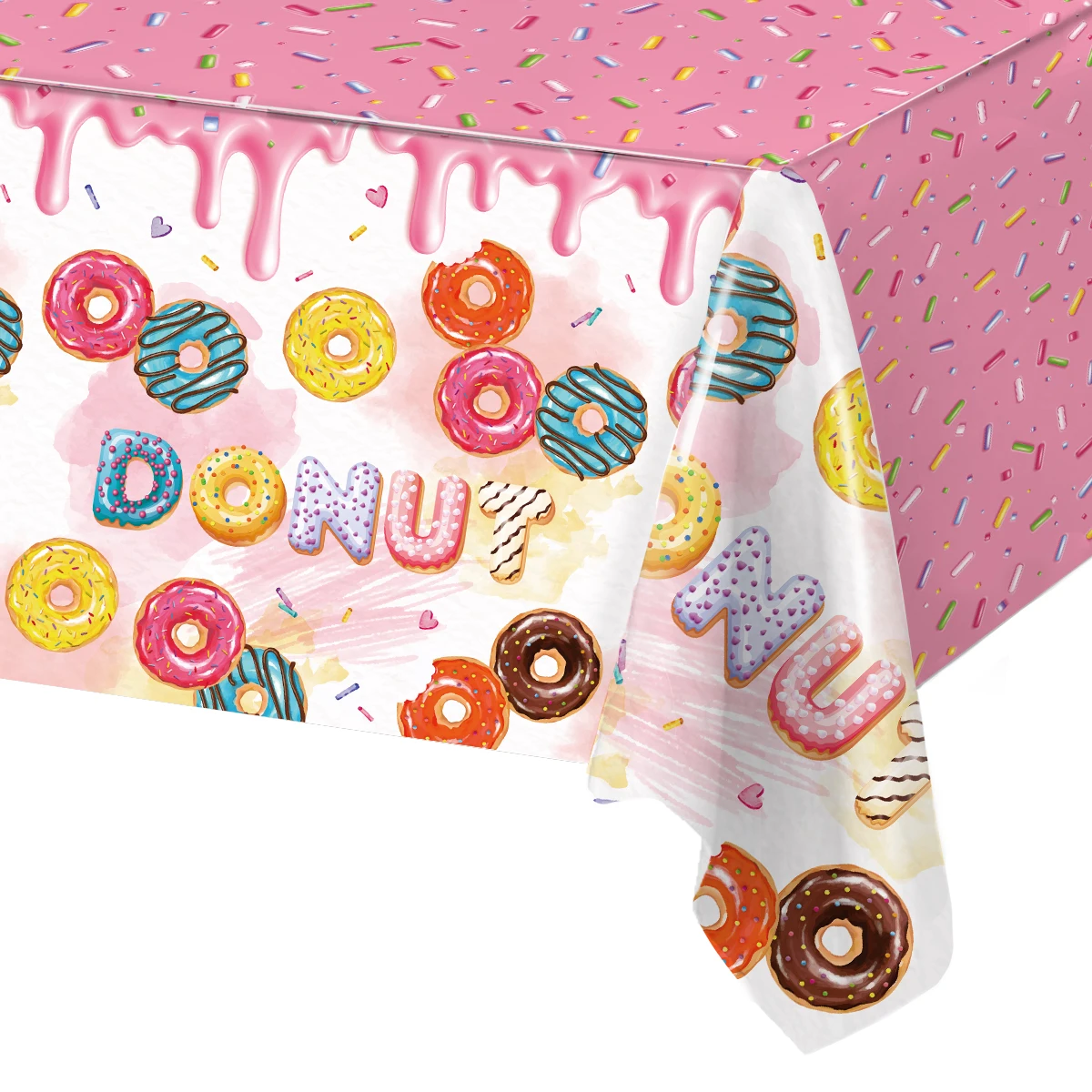 Donut Party Tablecloth Donut Themed Plastic Table Covers Donut Party Decorations for Kids Birthday Party Sweet Birthday Party