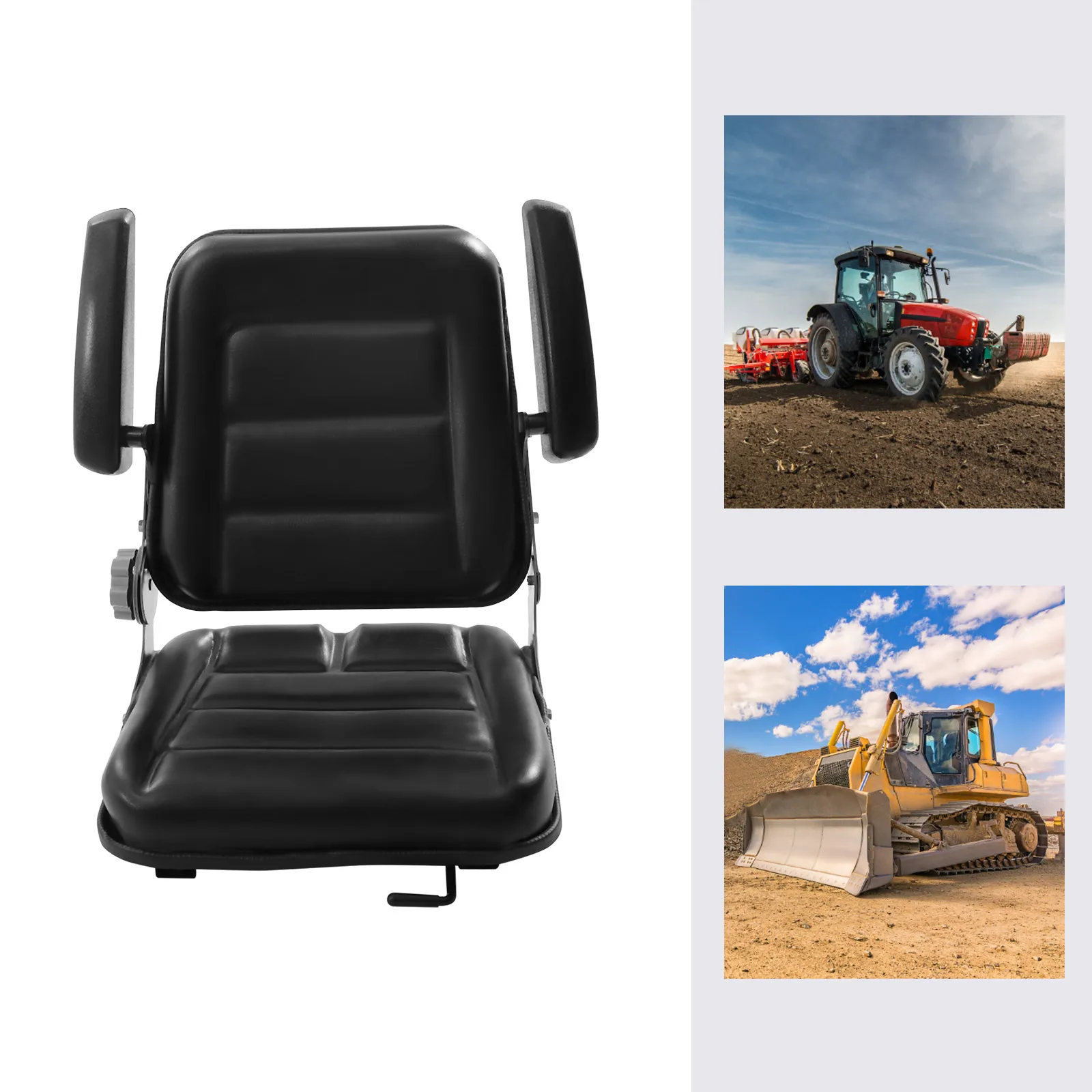 

Universal Fold Down Forklift Seat Tractor Seat W/ Adjustable Angle Back Armrest for Excavator Skid Loader Lawn Mower