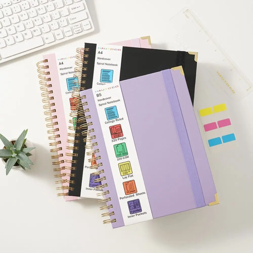

Multifunction A4/B5 Coil Notebook Horizontal Line with Strap Schedules Notebooks 320 Pages Portable Diary Notepad Work