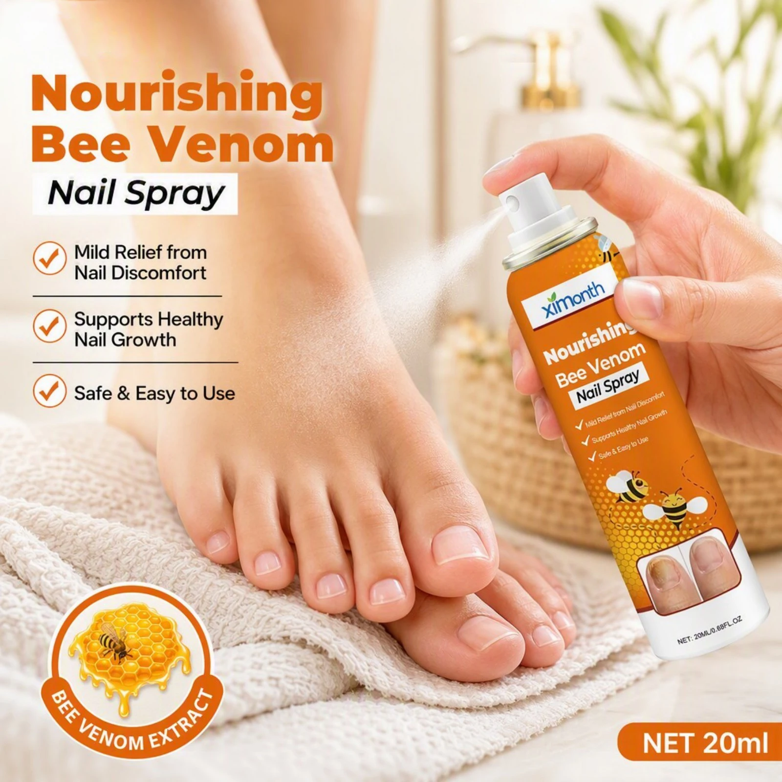 Bee Venom Strengthen Nail Spray Nourishing Gentle Remove Grey Nails Paronychia Moisturizing Hand Foot Treatment Protection Care