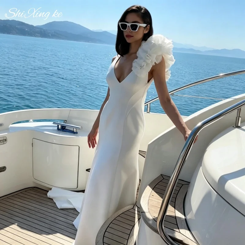 Slim Fit Mermaid Wedding Dress Deep V Backless Flower Shoulder Vestidos De Novia Customized