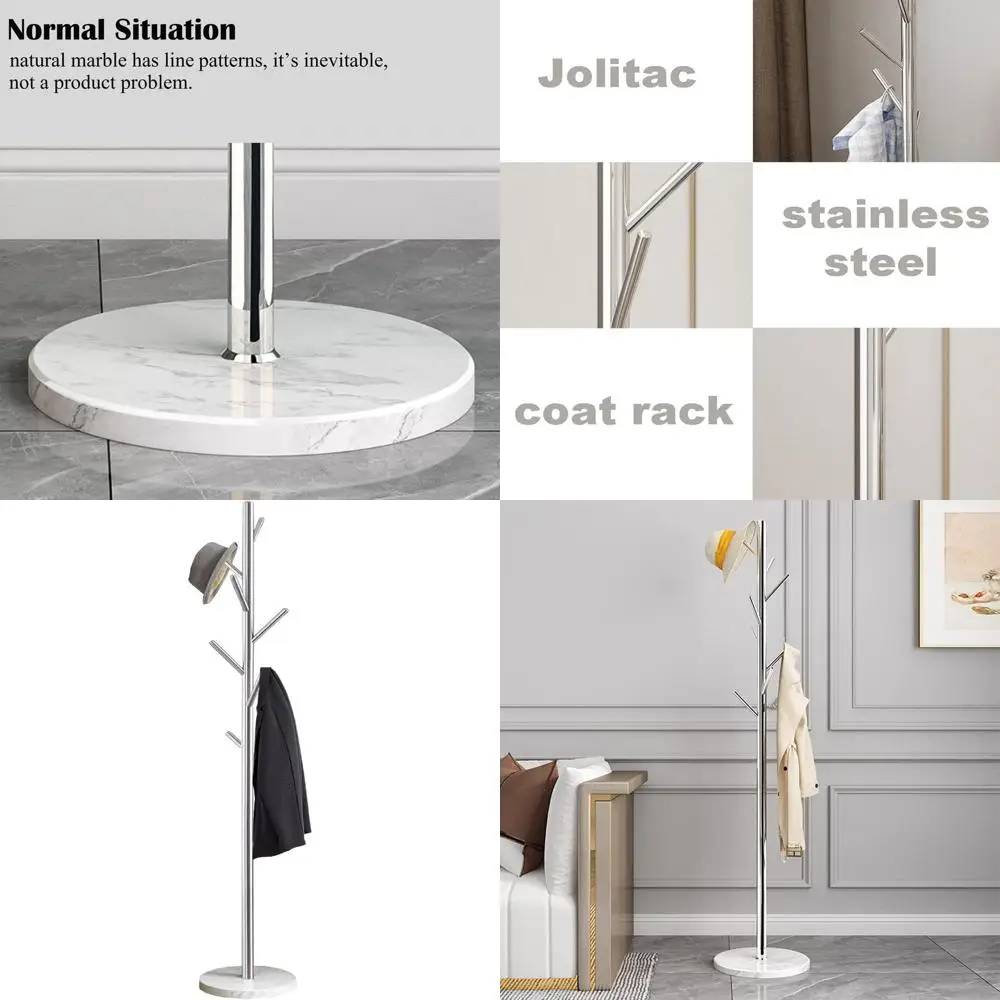 

Satin Steel Metal Coat Rack with Marble Base, Stable and High-Grade, Featuring Hooks for Easy Assembly in Bedroom